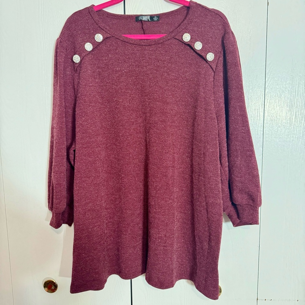 NWT. Cure Women's Ribbed Sweater Size 3X. Maroon color long sleeve sweater